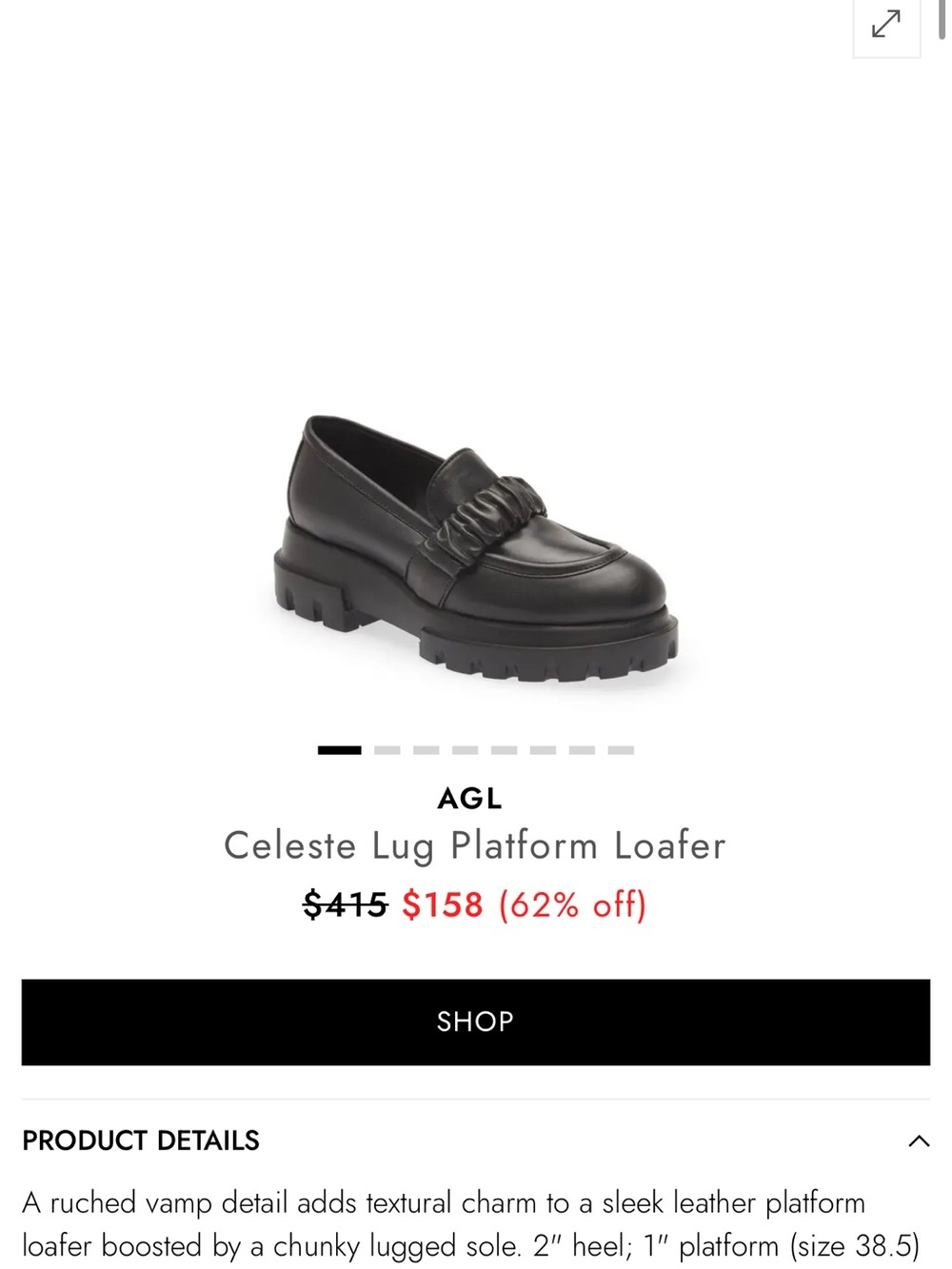 AGL Celeste Lug Platform Loafer Black 38